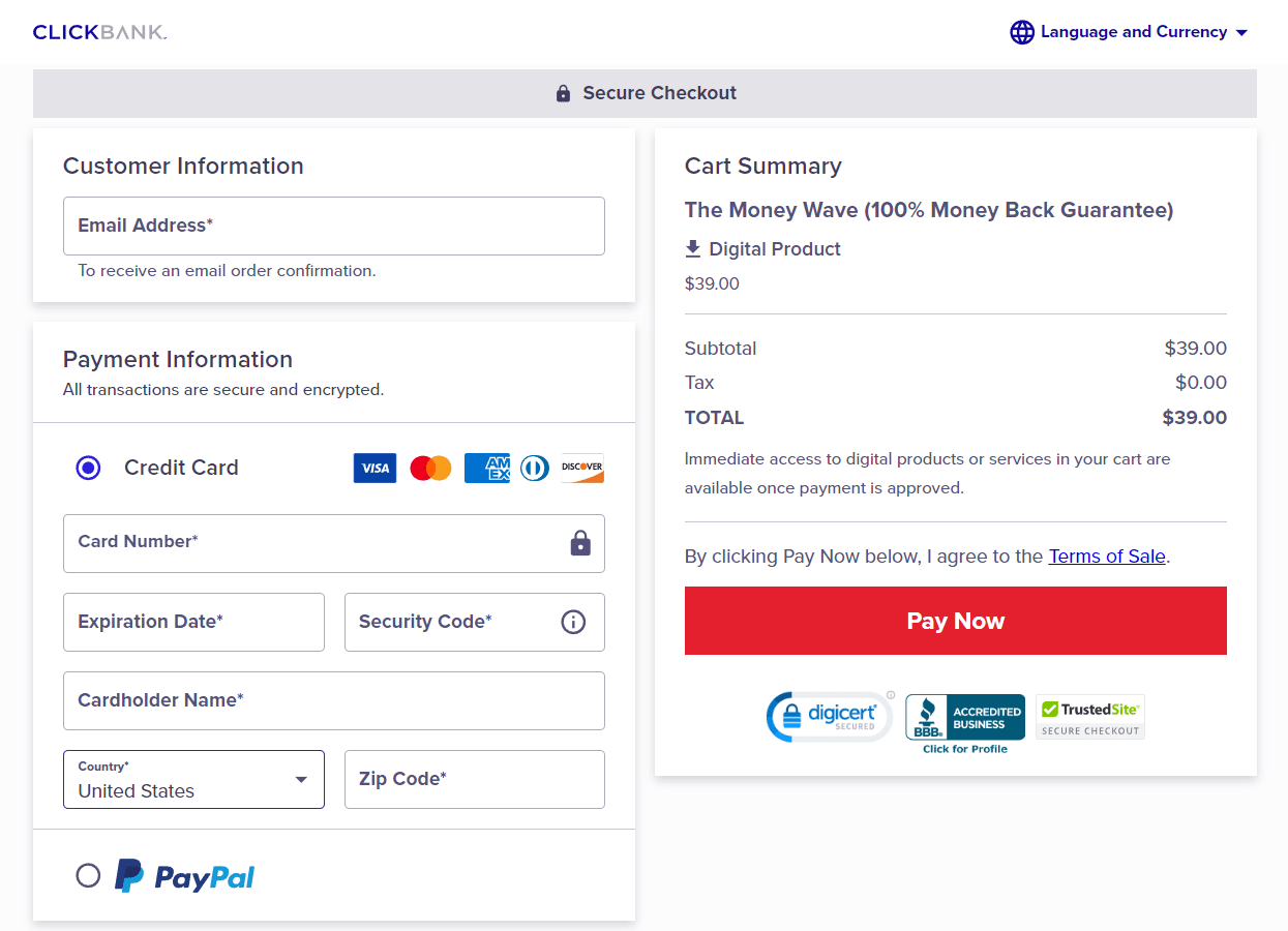 The Money Wave Secure Order Page